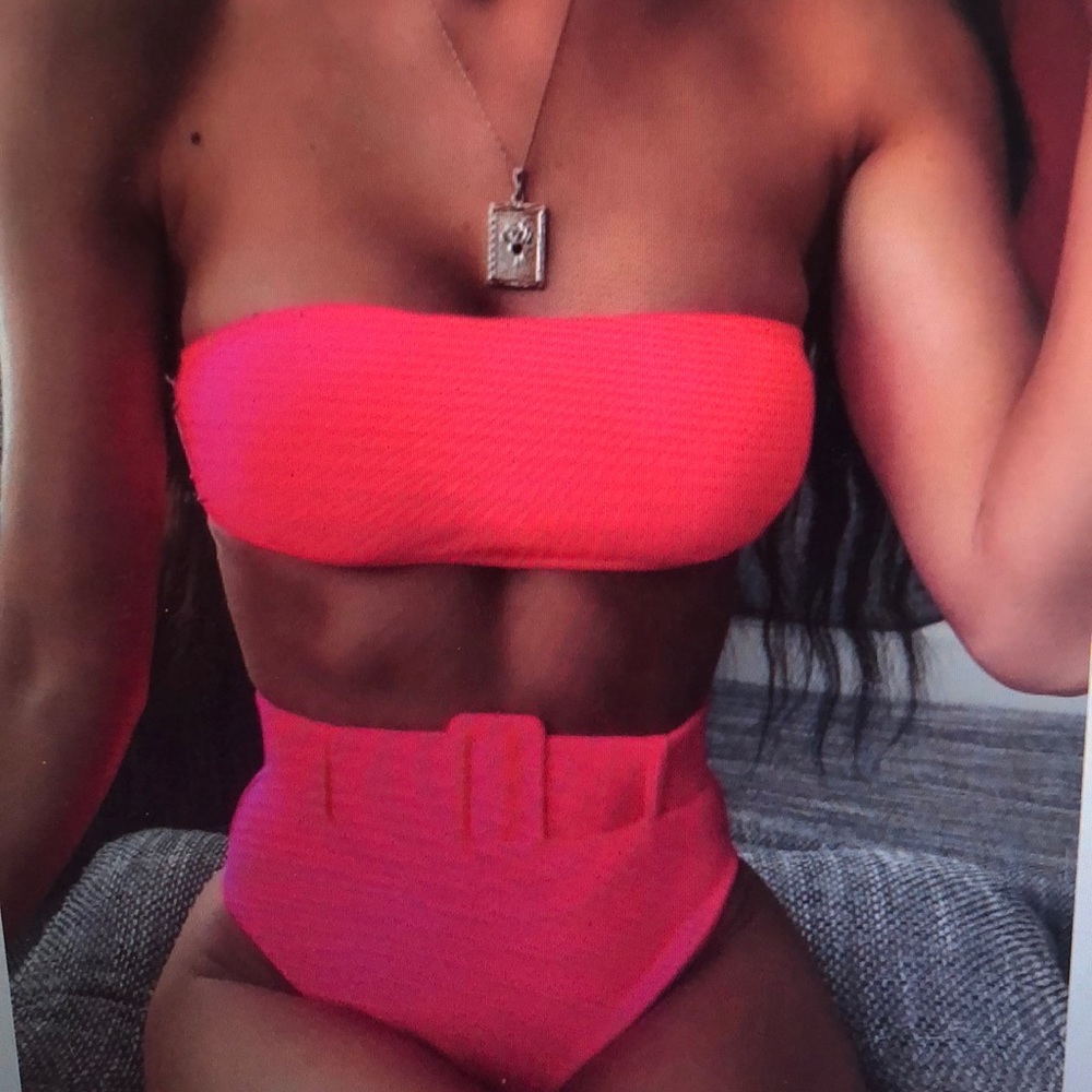 Neon Pink Bandeau Bikini Set